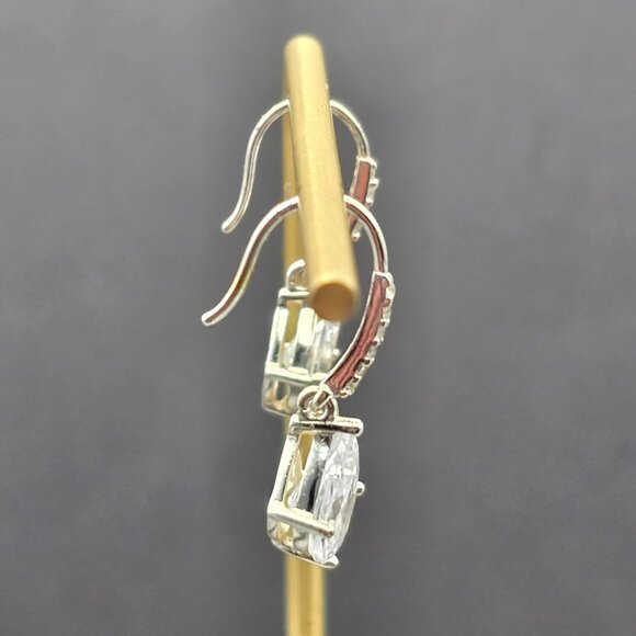 Teardrop Cubic Zirconia Drop Earrings Sterling Silver Hooks Pave Accents by CH - Picture 3 of 9